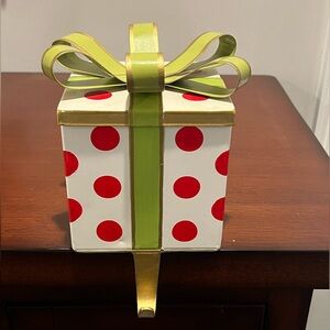 Ballard Designs Gift Box Stocking Holder, Red and White Polka Dots